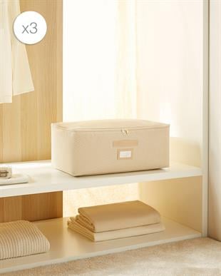 3'lü Orta Boy Bej Balıksırtı Hurç Set 52 x 28 x 21 cm