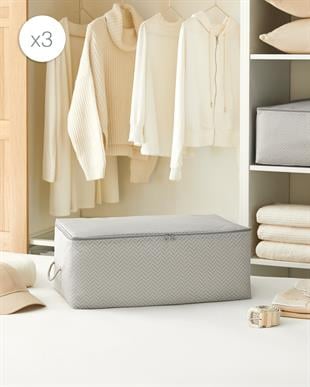 3'lü Orta Boy Gri Balıksırtı Hurç Set 52 x 28 x 21 cm