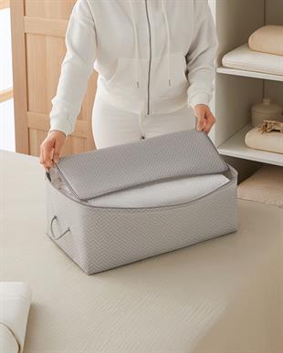 3lü Orta Boy Gri Balıksırtı Hurç Set 52 x 28 x 21 cm