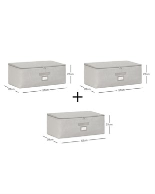 3lü Orta Boy Gri Balıksırtı Hurç Set 52 x 28 x 21 cm