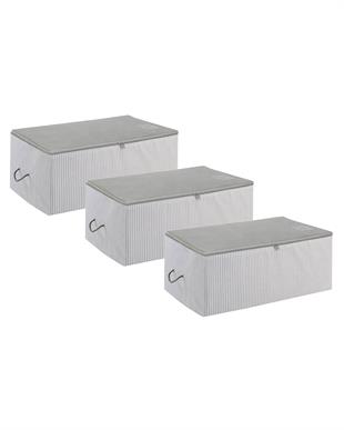 3lü Orta Boy Gri Çizgili Stuff & Things Hurç Set 52 x 28 x 21 cm
