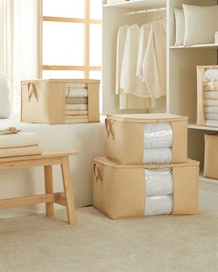 3lü Pvc Pencereli Bej Balıksırtı Hurç Set 1 Adet 60 x 43 x 35 / 2 Adet 45 x 40 x 30 cm 