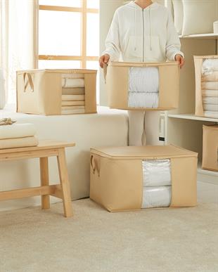 3lü Pvc Pencereli Bej Balıksırtı Hurç Set 1 Adet 60 x 43 x 35 / 2 Adet 45 x 40 x 30 cm 