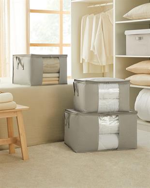 3lü Pvc Pencereli Gri Balıksırtı Hurç Set 1 Adet 60 x 43 x 35 / 2 Adet 45 x 40 x 30 cm