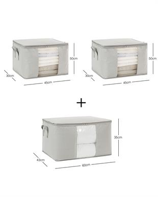 3lü Pvc Pencereli Gri Balıksırtı Hurç Set 1 Adet 60 x 43 x 35 / 2 Adet 45 x 40 x 30 cm
