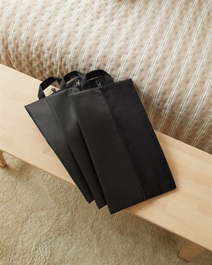 3lü Siyah Renk Fileli Oxford Kumaş Ayakkabı Düzenleyici Taşıma Çantası Seti 22 x 40 x 9 cm