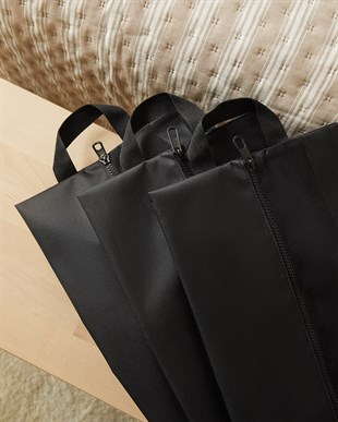 3lü Siyah Renk Fileli Oxford Kumaş Ayakkabı Düzenleyici Taşıma Çantası Seti 22 x 40 x 9 cm