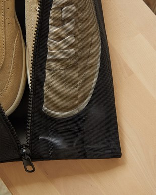 3lü Siyah Renk Fileli Oxford Kumaş Ayakkabı Düzenleyici Taşıma Çantası Seti 22 x 40 x 9 cm