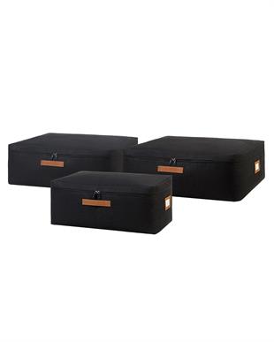 3lü Siyah Renk Jüt Baza Altı Hurç Set 1 Adet 52 x 28 x 21 / 2 Adet 62 x 46 x 22 cm