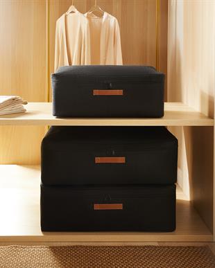 3lü Siyah Renk Jüt Baza Altı Hurç Set 1 Adet 52 x 28 x 21 / 2 Adet 62 x 46 x 22 cm
