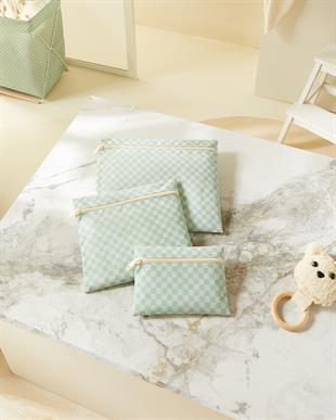 3lü Su Geçirmez Pvc Astarlı Mint Dama Desen Islak Kuru Çantası 20 x 13 / 24 x 20 / 30 x 24 cm