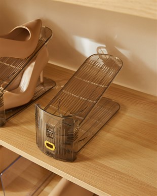 4lü Ayarlanabilir 3 Kademeli Şeffaf Antrasit Ayakkabı Düzenleyici 26 x 11.5 x 19.5 cm