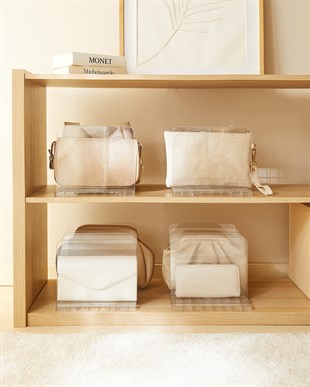 4lü Ayarlanabilir 4 Bölmeli Şeffaf Raf Düzenleyici Set 36 x 24 x 21 cm