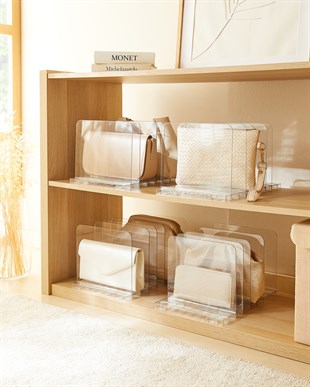 4lü Ayarlanabilir 4 Bölmeli Şeffaf Raf Düzenleyici Set 36 x 24 x 21 cm