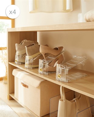 4lü Ayarlanabilir 3 Kademeli Şeffaf Ayakkabı Düzenleyici 26 x 11.5 x 19.5 cm