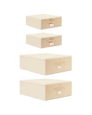 4lü Bej Balıksırtı Destekli Hurç Set 2 Adet 31 x 38 x 12 + 45 x 55 x 18 cm