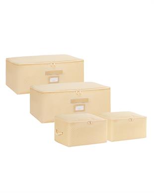 4lü Bej Balıksırtı Hurç Set 2 Adet 30 x 22 x 18 / 2 Adet 52 x 28 x 21 cm