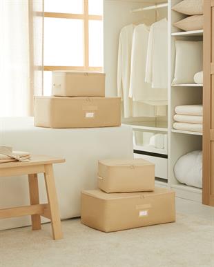 4lü Bej Balıksırtı Hurç Set 2 Adet 30 x 22 x 18 / 2 Adet 52 x 28 x 21 cm