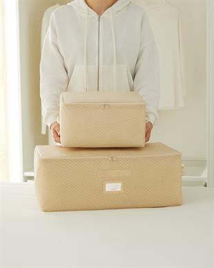 4lü Bej Balıksırtı Hurç Set 2 Adet 30 x 22 x 18 / 2 Adet 52 x 28 x 21 cm