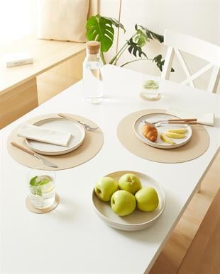 4lü Bej/Taş Renk Suni Deri Amerikan Servis Set Ø 36 cm