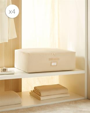 4'lü Büyük Boy Bej Balıksırtı Baza Altı Hurç Set 62 x 46 x 22 cm