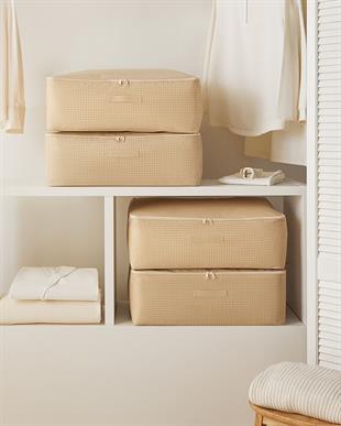 4lü Büyük Boy Bej Pötikare Baza Altı Hurç Set 62 x 46 x 22 cm