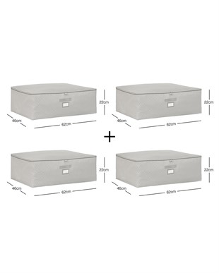 4lü Büyük Boy Gri Balıksırtı Baza Altı Hurç Set 62 x 46 x 22 cm