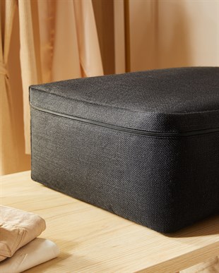 4lü Büyük Boy Siyah Renk Jüt Baza Altı Hurç Set 62 x 46 x 22 cm