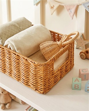 4lü Çocuk Odası Yıkanabilir Bej PP Rattan Sepet Set 30 x 20 x 11 / 33 x 23 x 11 / 36 x 26 x 12  / 39 x 29 x 13 cm