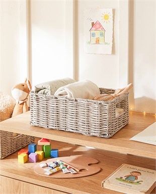 4lü Çocuk Odası Yıkanabilir Gri PP Rattan Sepet Set 30 x 20 x 11 / 33 x 23 x 11 / 36 x 26 x 12  / 39 x 29 x 13 cm