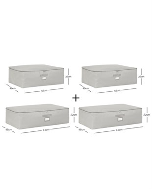 4lü Gri Balıksırtı Baza Altı Hurç Set 2 Adet 62 x 46 x 22 / 2 Adet 74 x 46 x 22 cm