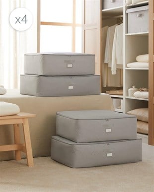 4lü Gri Balıksırtı Baza Altı Hurç Set 2 Adet 62 x 46 x 22 / 2 Adet 74 x 46 x 22 cm