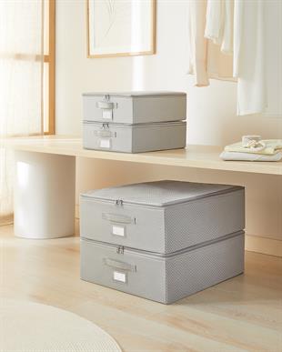 4lü Gri Balıksırtı Destekli Hurç Set 2 Adet 31 x 38 x 12 + 45 x 55 x 18 cm