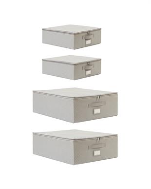 4lü Gri Balıksırtı Destekli Hurç Set 2 Adet 31 x 38 x 12 + 45 x 55 x 18 cm