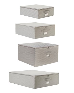4lü Gri Balıksırtı Destekli Kutu Hurç Set 31 x 38 x 12 + 45 x 55 x 18 + 55 x 70 x 18 + 48 x 40 x 30 cm
