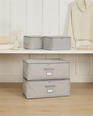 4lü Gri Balıksırtı Hurç Set 2 Adet 30 x 22 x 18 / 2 Adet 52 x 28 x 21 cm