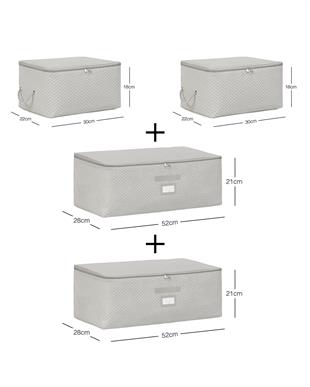 4lü Gri Balıksırtı Hurç Set 2 Adet 30 x 22 x 18 / 2 Adet 52 x 28 x 21 cm