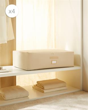 4'lü Mega Boy Bej Balıksırtı Baza Altı Hurç Set 74 x 46 x 22 cm