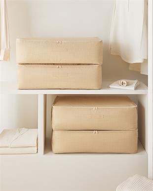 4lü Mega Boy Bej Pötikare Baza Altı Hurç Set 74 x 46 x 22 cm