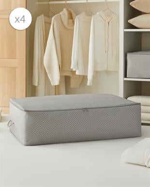 4'lü Mega Boy Gri Balıksırtı Baza Altı Hurç Set 74 x 46 x 22 cm