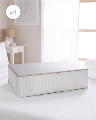 4'lü Mega Boy Gri Çizgili Stuff & Things Baza Altı Hurç Set 74 x 46 x 22 cm