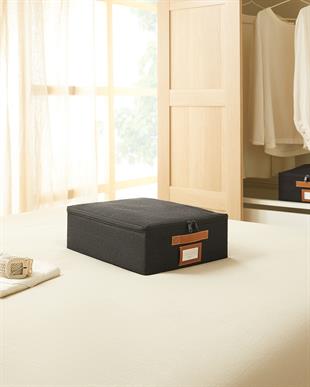 4lü Siyah Renk Jüt Destekli Kutu Hurç Set 2 Adet 31 x 38 x 12 + 45 x 55 x 18 cm