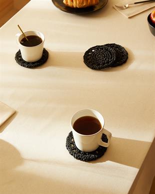 4lü Siyah Renk Motifli Rafya Bardak Altlığı Ø 11 cm