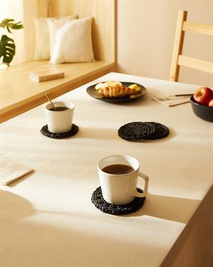 4lü Siyah Renk Motifli Rafya Bardak Altlığı Ø 11 cm