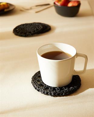 4lü Siyah Renk Motifli Rafya Bardak Altlığı Ø 11 cm