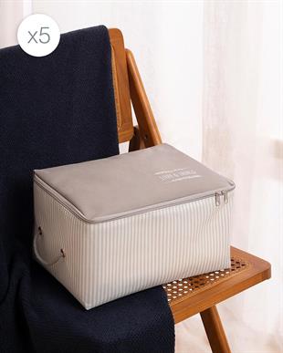 5li Küçük Boy Gri Çizgili Stuff & Things Hurç Set 30 x 22 x 18 cm