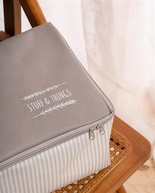 5li Küçük Boy Gri Çizgili Stuff & Things Hurç Set 30 x 22 x 18 cm