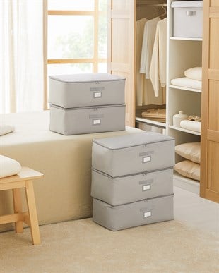 5li Orta Boy Gri Balıksırtı Hurç Set 52 x 28 x 21 cm