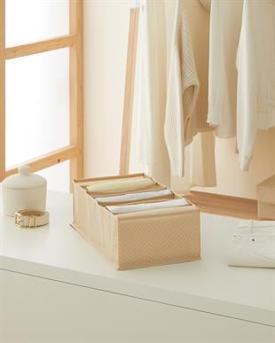 7 Bölmeli Bej Balıksırtı Çekmece Düzenleyici 22 x 41,5 x 12 cm