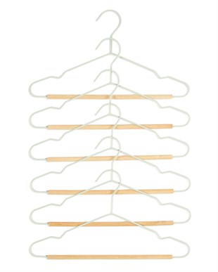 6lı Ahşap Destekli Mat Mint Renk Kauçuk Kaplamalı Metal Çocuk Giysi Askısı 18 x 32 x 0.3 cm